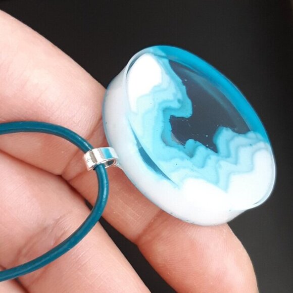 Handmade one of a kind Glacial Ocean pendant with  leather necklace - Picture 5 of 8